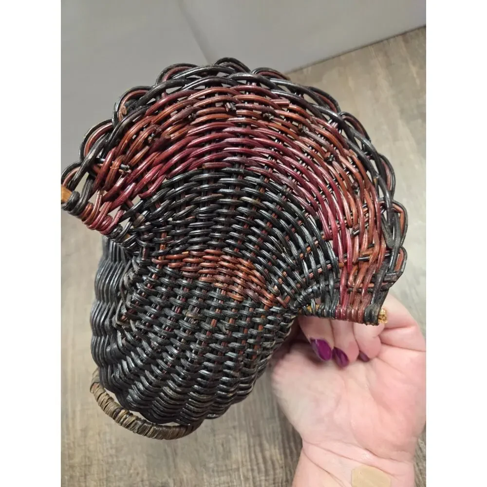 Vintage Colorful Wicker Turkey Basket Thanksgiving Fall Country Rustic 6